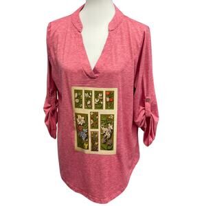 Hand Printed Upcycled XL Vintage Book Page Flower Butterfly Tabbed Sleeve Top